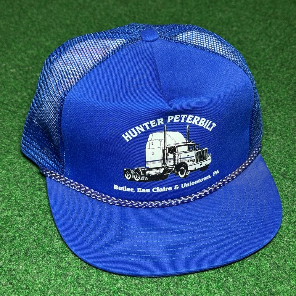 Hunter Peterbilt Truck Embroidered Trucker Mesh Blue Vintage Snapback Hat Cap